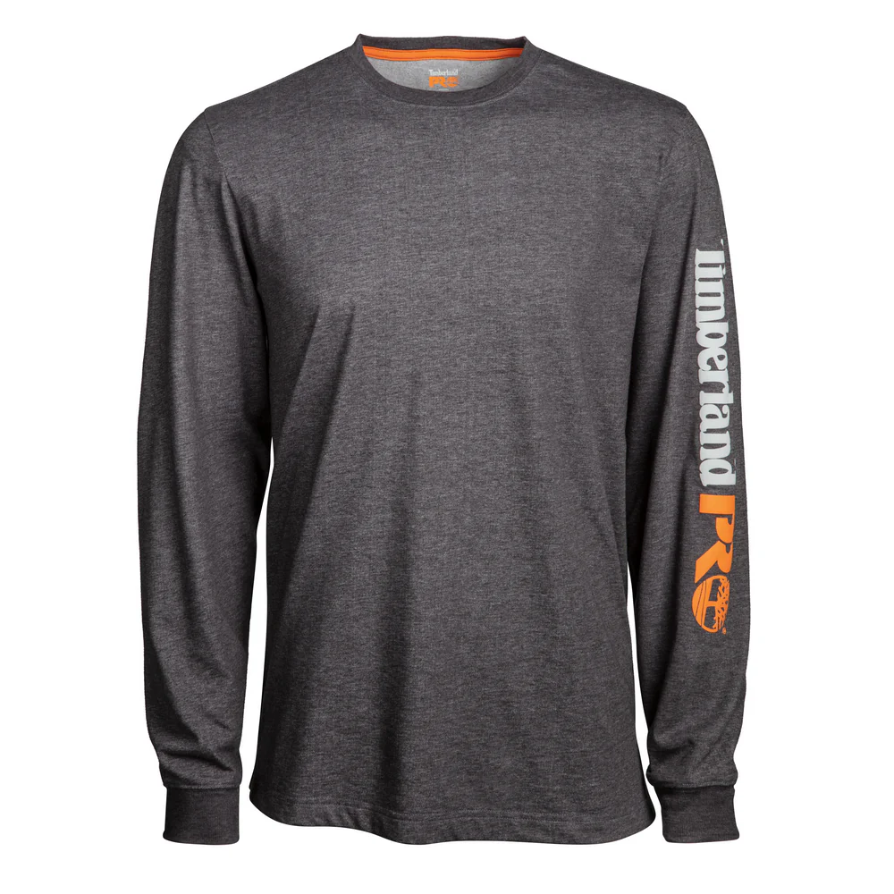 BASE PLATE BLENDED LONG SLEEVE T-SHIRT WITH LOGO - 013-Dark Charcoal Heather | Timberland PRO TB0A1HRV