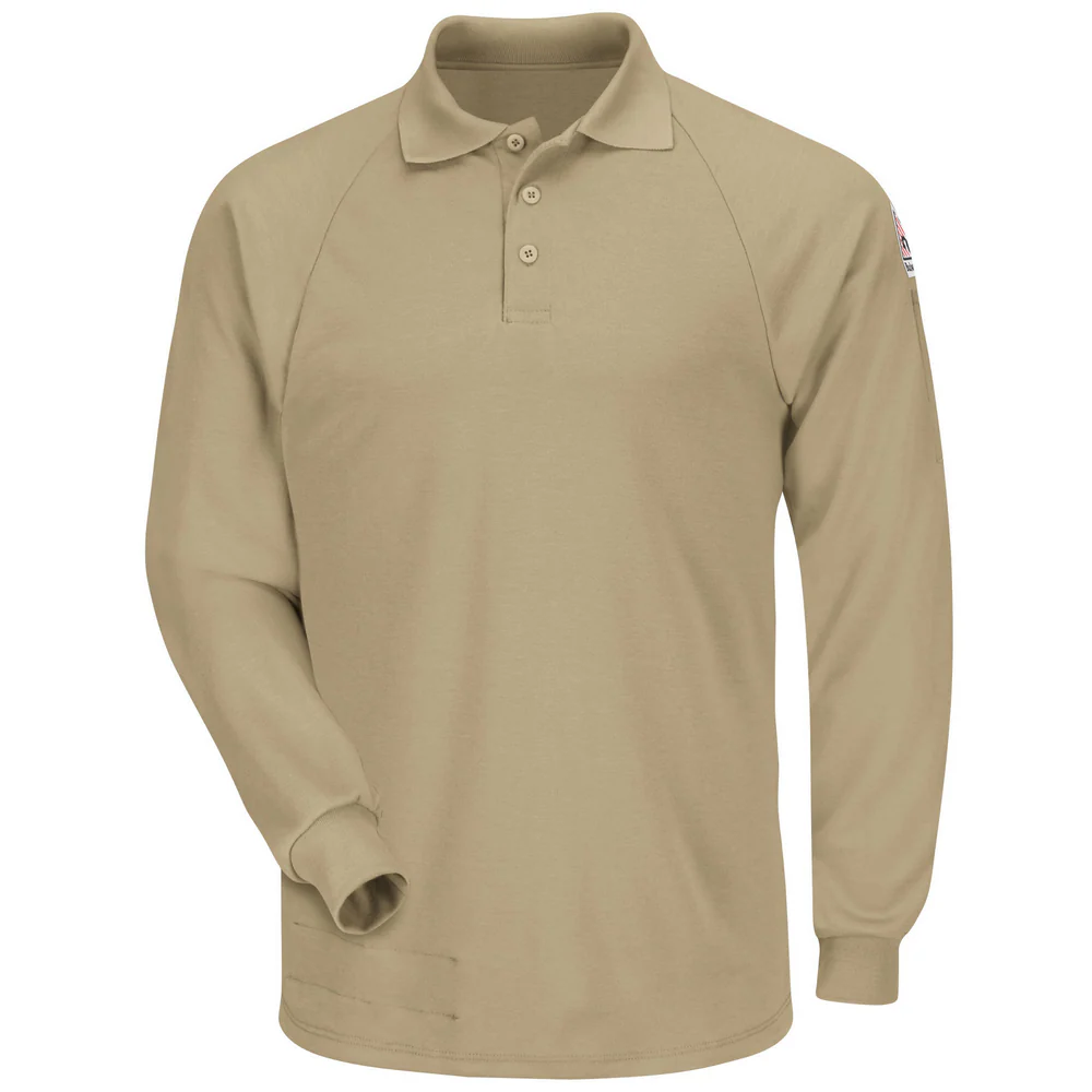 CLASSIC LIGHTWEIGHT FR LONG SLEEVE POLO - KH-Khaki | Bulwark SMP2