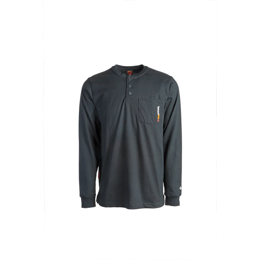 FLAME RESISTANT COTTON CORE LONG SLEEVE HENLEY WITH POCKET - 001-Black | Timberland PRO TB0A23P4