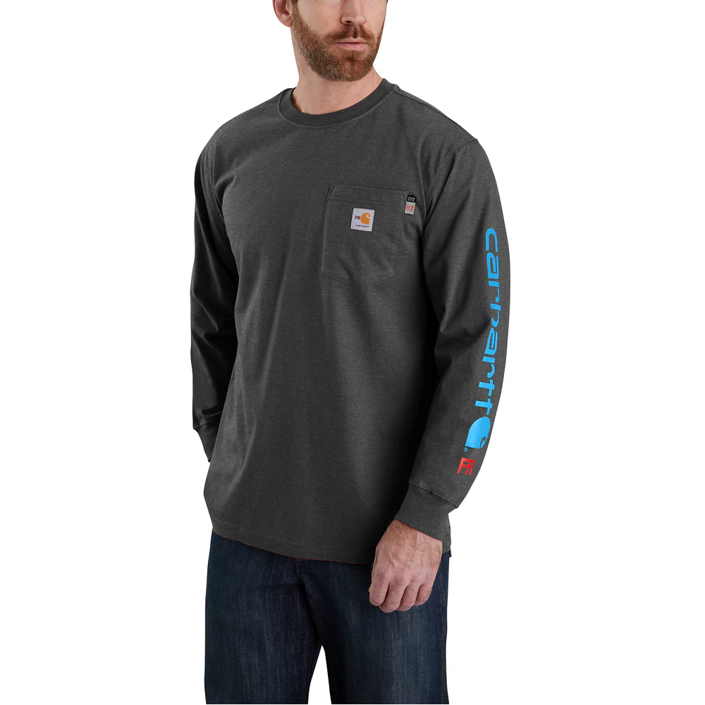 Flame Resistant Force Loose Fit Lightweight Long-Sleeve Logo Graphic T-Shirt - CRH-Carbon Heather | Carhartt 104130