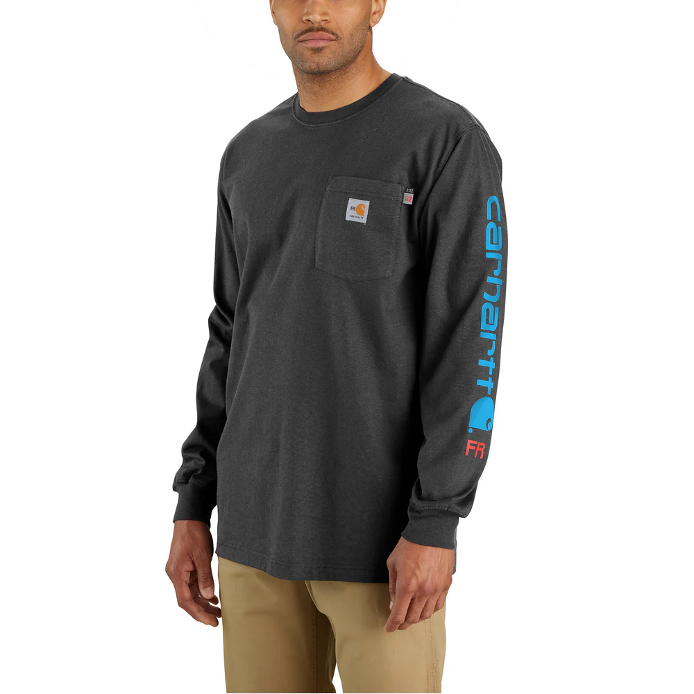 Flame Resistant Force Loose Fit Lightweight Long-Sleeve Logo Graphic T-Shirt - CRH-Carbon Heather | Carhartt 104130 - Image 2