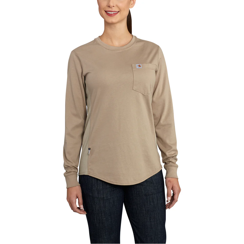 Flame Resistant Force Relaxed Fit Midweight Long-Sleeve Pocket T-Shirt - 250-Khaki | Carhartt 102685 - Image 2