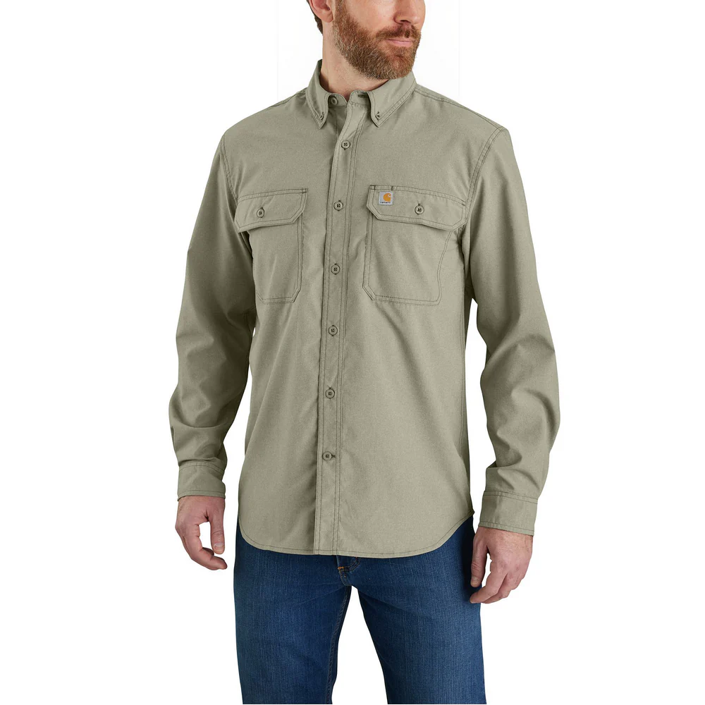 Force Relaxed Fit Lightweight Long- Sleeve Shirt - 391-Burnt Olive | Carhartt 105291 - Image 2