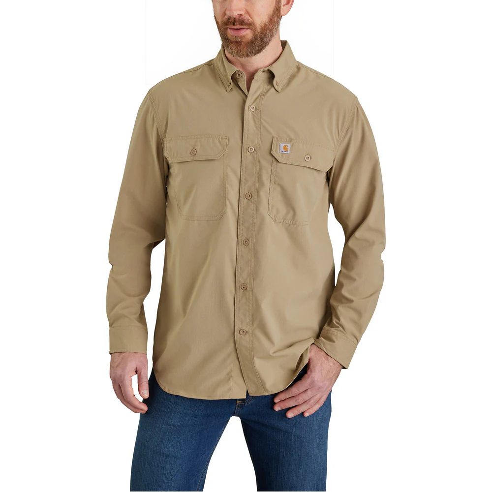 Force Relaxed Fit Lightweight Long- Sleeve Shirt - DKH-Dark Khaki | Carhartt 105291 - Image 2