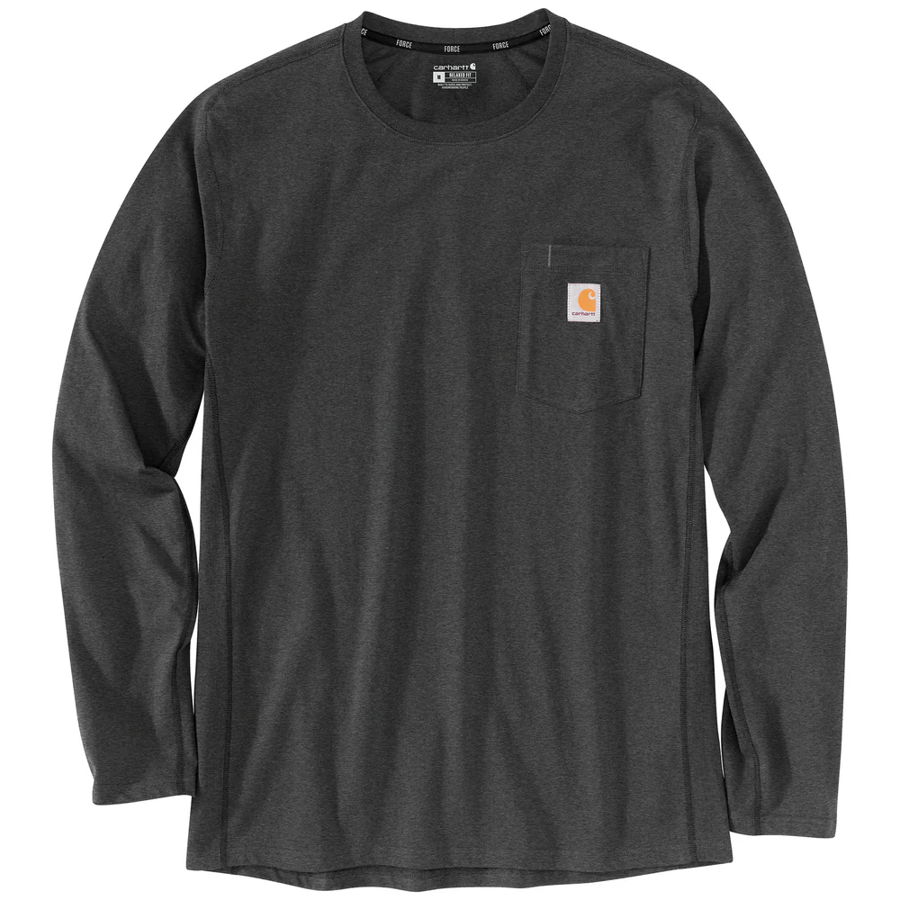 Force Relaxed Fit Midweight Long-Sleeve Pocket T-Shirt - CRH-Carbon Heather | Carhartt 106656 - Image 3