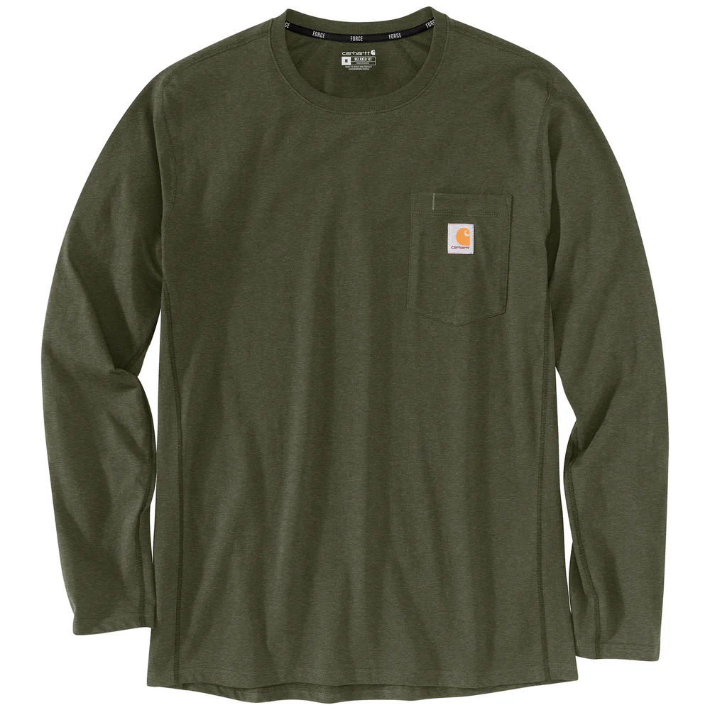 Force Relaxed Fit Midweight Long-Sleeve Pocket T-Shirt - G73-Basil Heather | Carhartt 106656 - Image 2