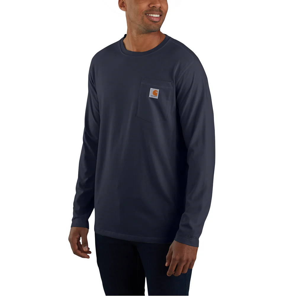 Force Relaxed Fit Midweight Long-Sleeve Pocket T-Shirt - I26-Navy | Carhartt 106656