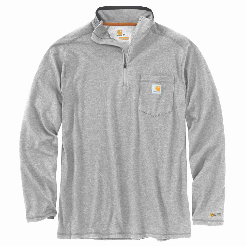 Force Relaxed Fit Midweight Long-Sleeve Quarter-Zip Mock-Neck T-Shirt - HGY-Heather Grey | Carhartt 106660