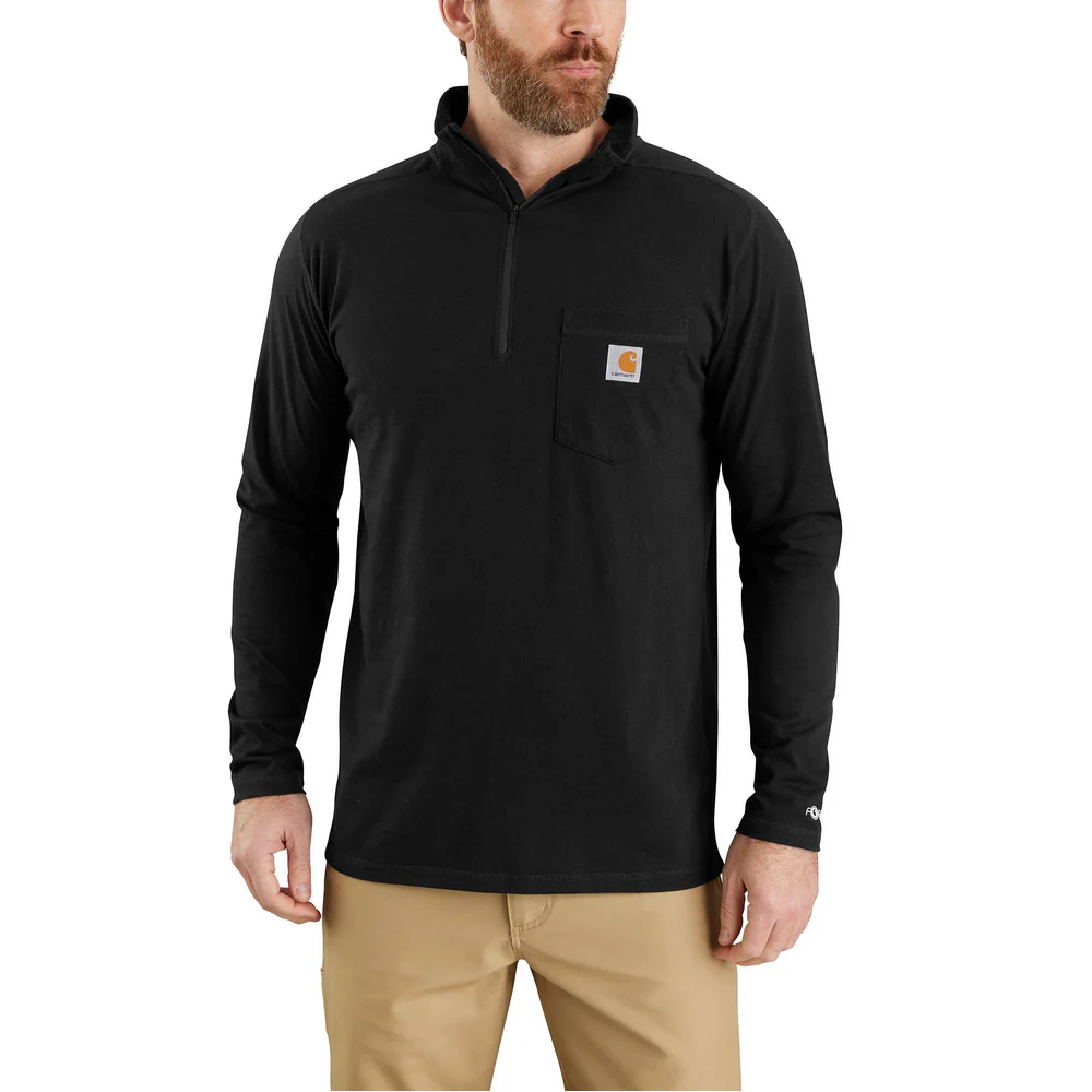 Force Relaxed Fit Midweight Long-Sleeve Quarter-Zip Mock-Neck T-Shirt - N04-Black | Carhartt 106660 - Image 2