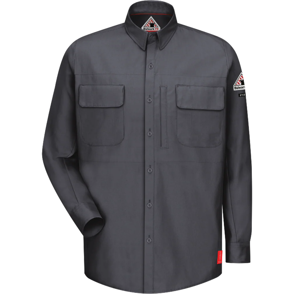 FR IQ SERIES LONG SLEEVE PATCH POCKET SHIRT - CH-Charcoal | Bulwark QS32