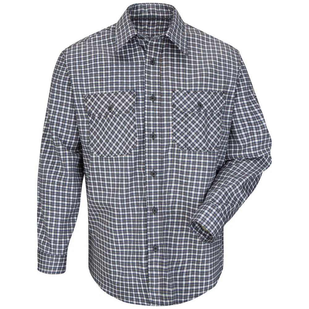 FR LIGHTWEIGHT PLAID UNIFORM SHIRT - NK-Navy Khaki Plaid | Bulwark SLD6