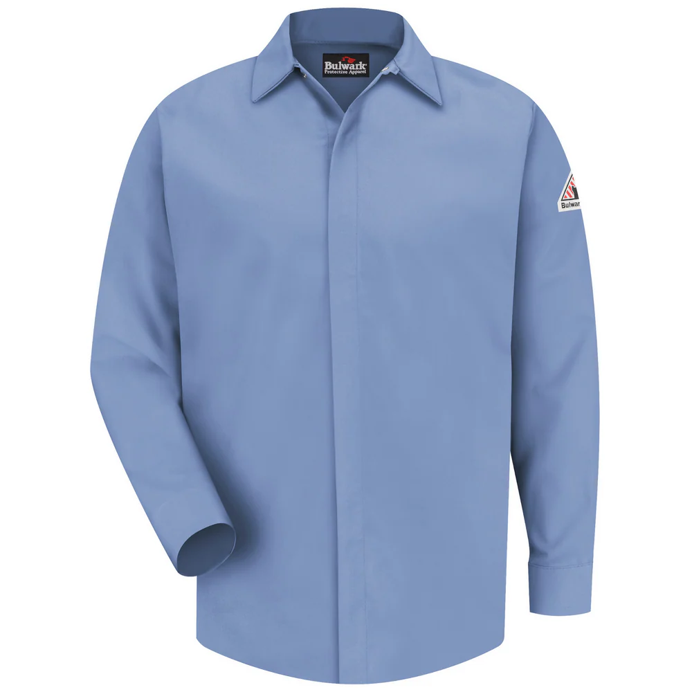 FR MIDWEIGHT GRIPPER-FRONT POCKETLESS WORK SHIRT - LB-Light Blue | Bulwark SLS2