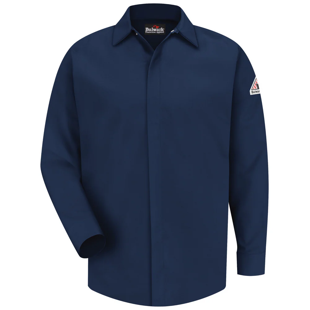 FR MIDWEIGHT GRIPPER-FRONT POCKETLESS WORK SHIRT - NV-Navy | Bulwark SLS2