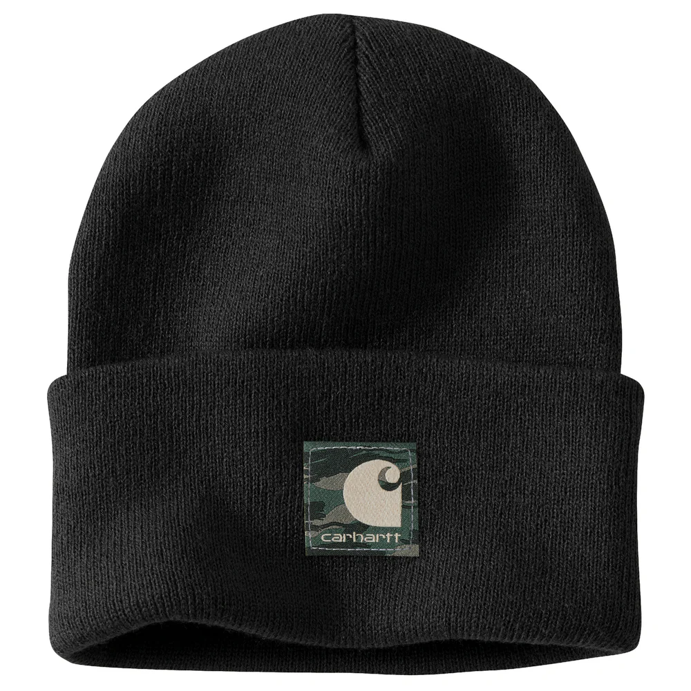 Knit Camo Patch Beanie - N04-Black | Carhartt 106336