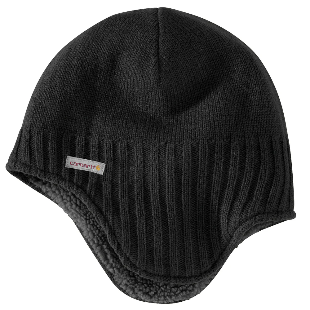 Knit Sherpa Lined Earflap Hat - N04-Black | Carhartt 106390