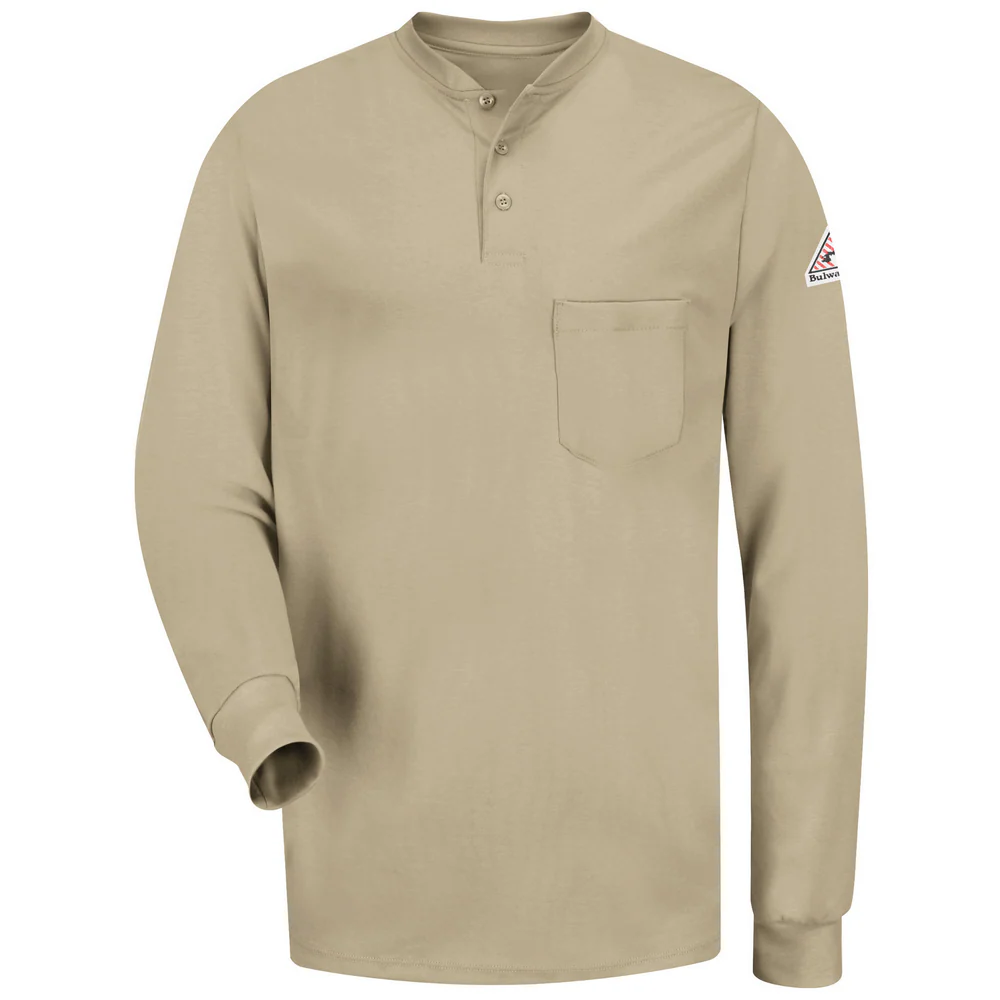 LONG SLEEVE FR LIGHTWEIGHT HENLEY - KH-Khaki | Bulwark SEL2