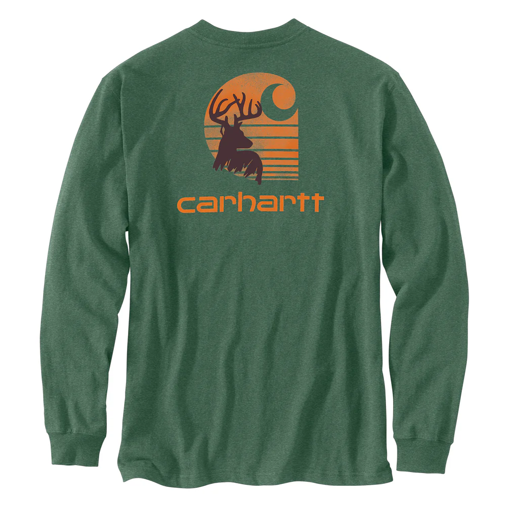 Loose Fit Heavyweight Long-Sleeve Pocket Deer Graphic T-Shirt - GI0-Frosted Balsam Heather | Carhartt 106365
