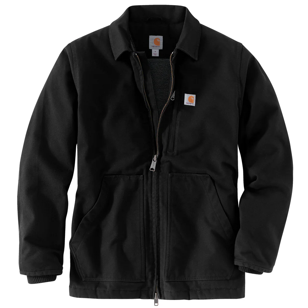 Loose Fit Washed Duck Sherpa-Lined Coat - BLK-Black | Carhartt 104293 - Image 3