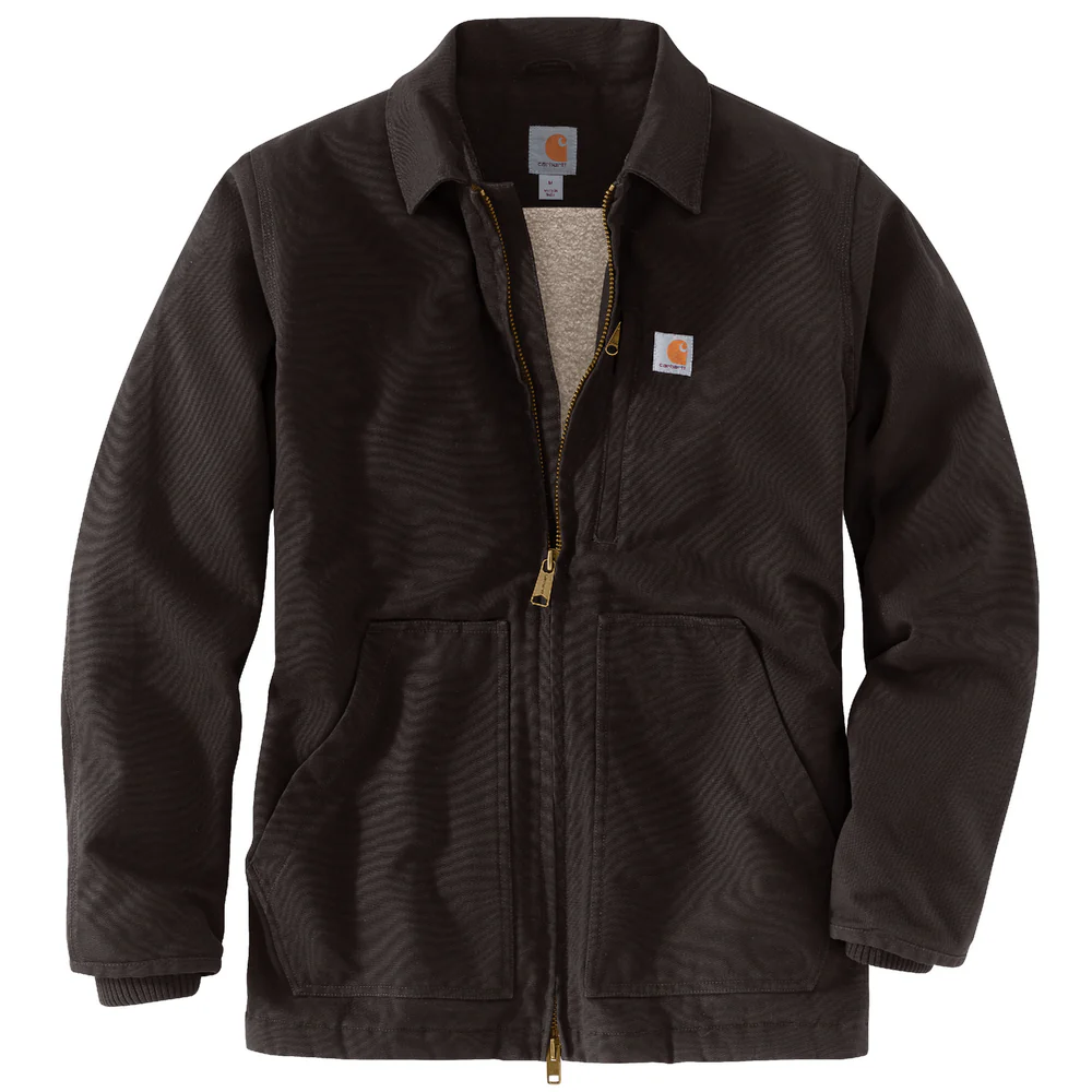 Loose Fit Washed Duck Sherpa-Lined Coat - DKB-Dark Brown | Carhartt 104293 - Image 3