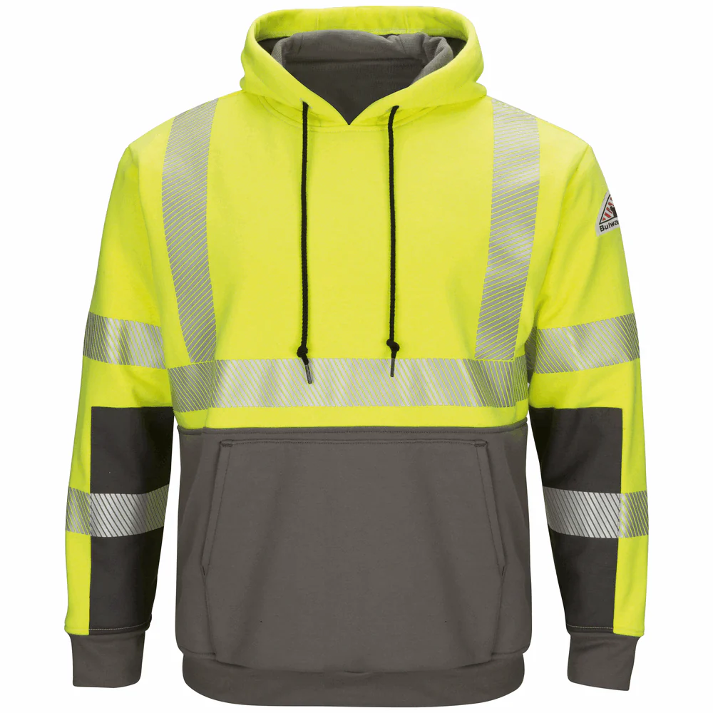 Men's Hi-Visibility Color Block Pullover Fleece Sweatshirt - HG-High Vis Yellow | Bulwark SMB4