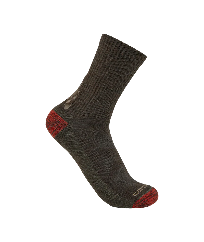 Men's Midweight Merino Wool Blend Short Crew Sock OLV-Olive | Carhartt SS9730M