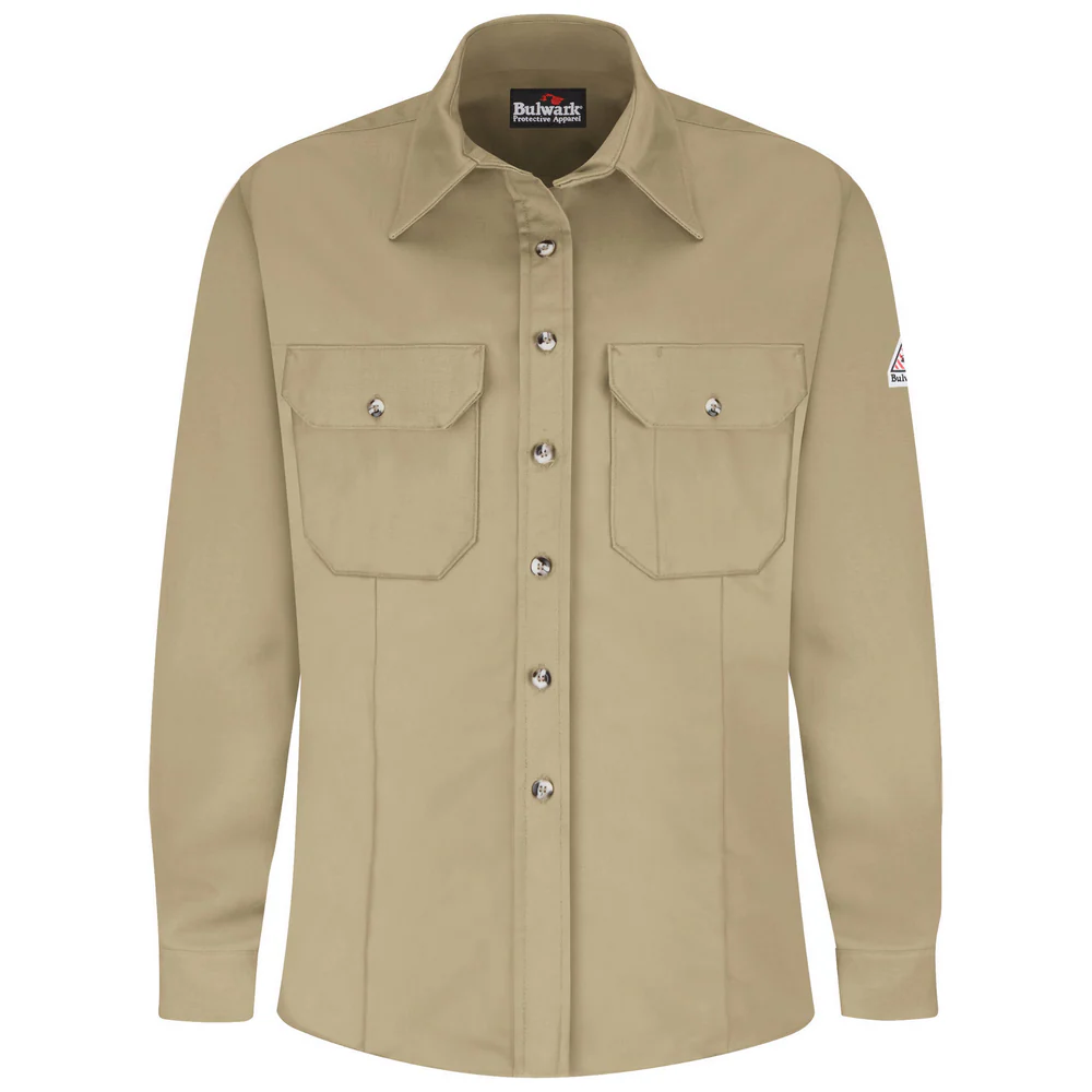 MIDWEIGHT FR LONG SLEEVE UNIFORM DRESS SHIRT - KH-Khaki | Bulwark SLU3