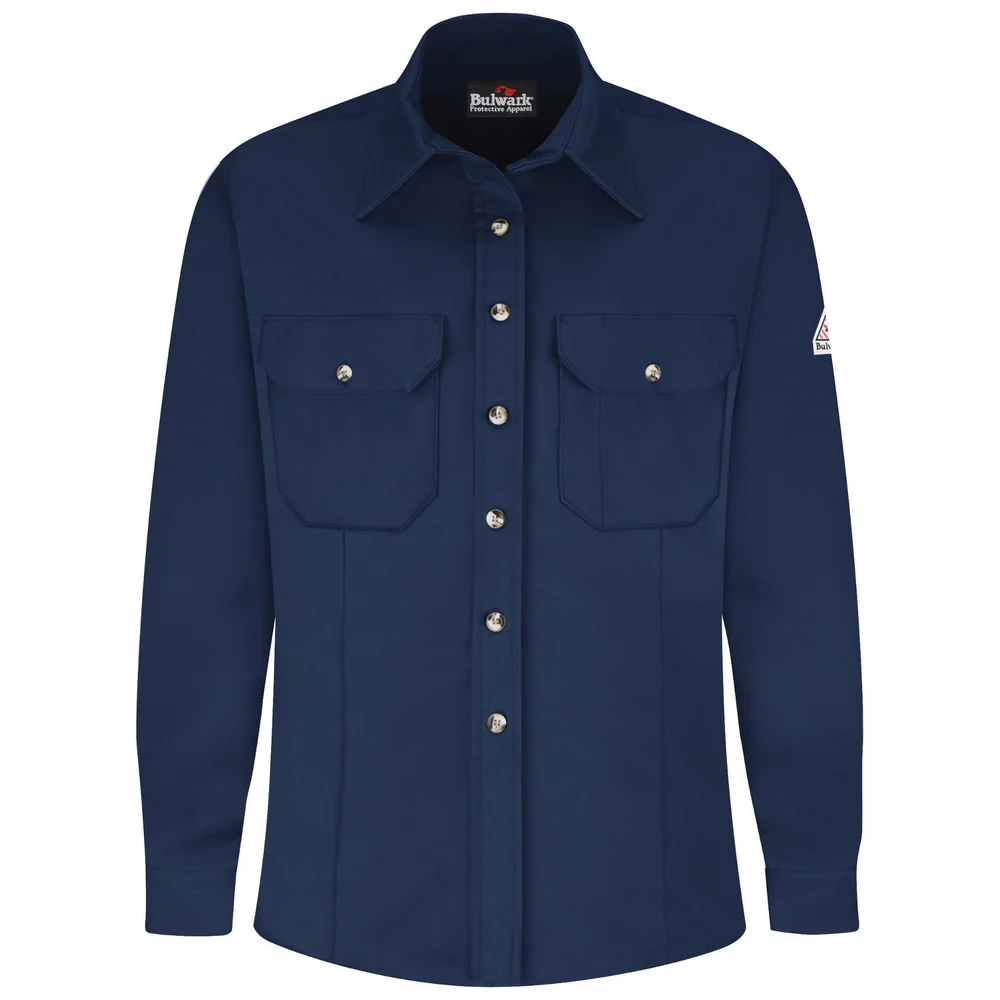MIDWEIGHT FR LONG SLEEVE UNIFORM DRESS SHIRT - NV-Navy | Bulwark SLU3