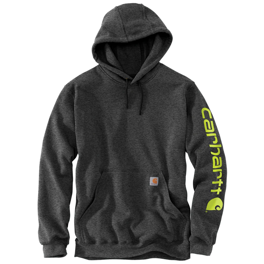 MIDWEIGHT SIGNATURE SLEEVE LOGO HOODED SWEATSHIRT - 026-Carbon Heather | Carhartt K288 - Image 2