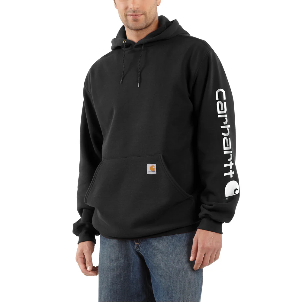 MIDWEIGHT SIGNATURE SLEEVE LOGO HOODED SWEATSHIRT - BLK-Black | Carhartt K288