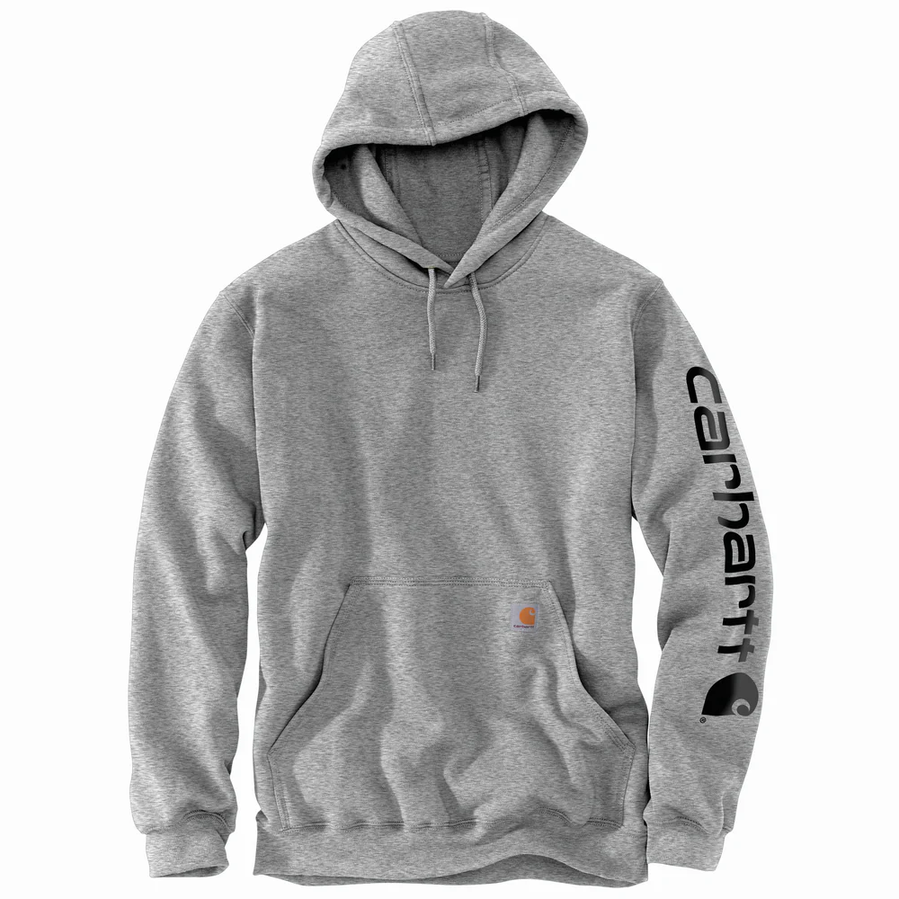 MIDWEIGHT SIGNATURE SLEEVE LOGO HOODED SWEATSHIRT - E20-Heather Gray And Black | Carhartt K288