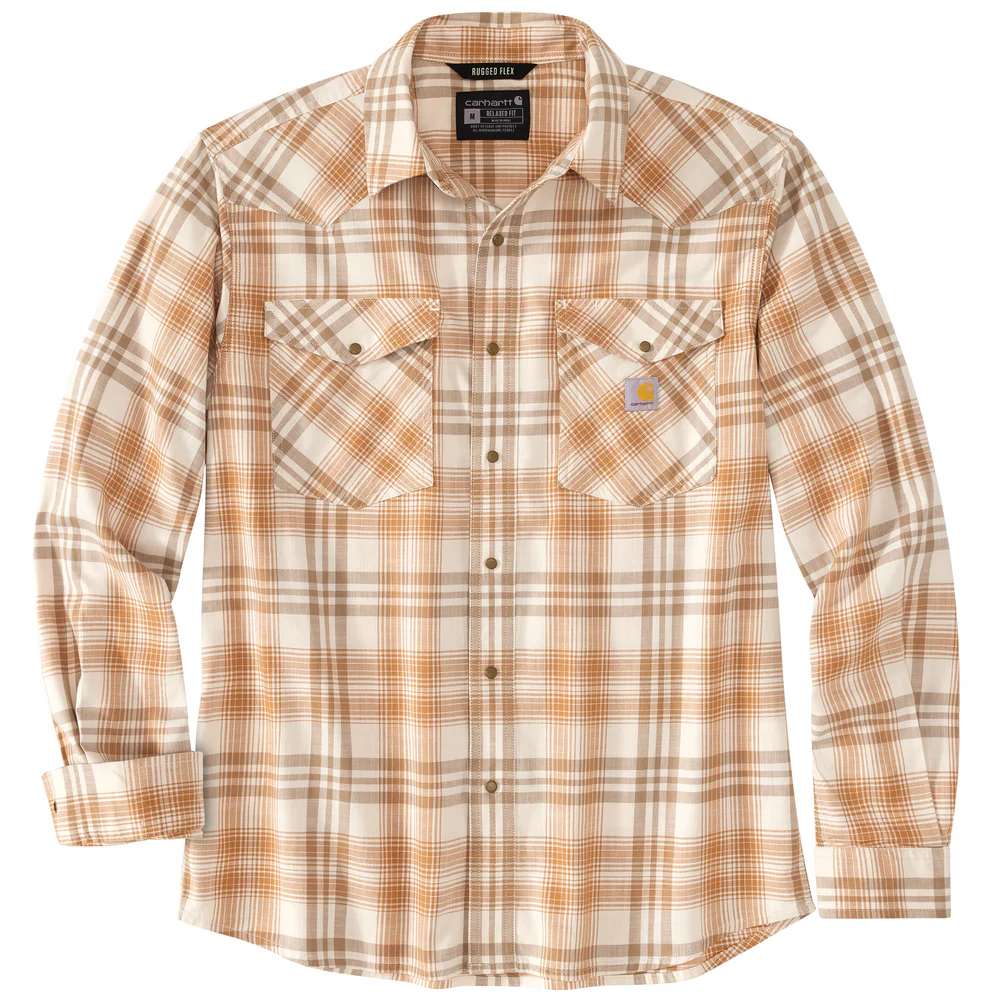 Montana Rugged Flex Relaxed Fit Lightweight Long-Sleeve Snap-Front Plaid Shirt - B81-Hickory Nut | Carhartt 106430