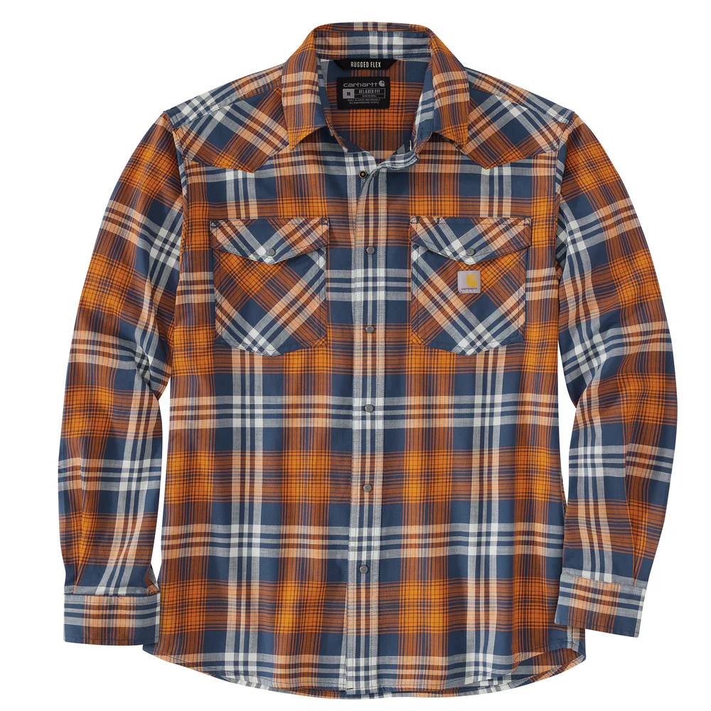 Montana Rugged Flex Relaxed Fit Lightweight Long-Sleeve Snap-Front Plaid Shirt - DBL-Dark Blue | Carhartt 106430