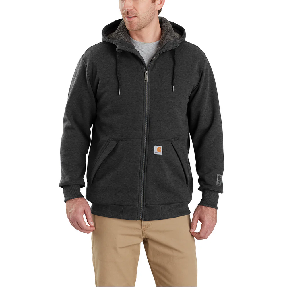 RAIN DEFENDER ROCKLAND SHERPA LINED HOODED SWEATSHIRT - 026-Carbon Heather | Carhartt 103308 - Image 2