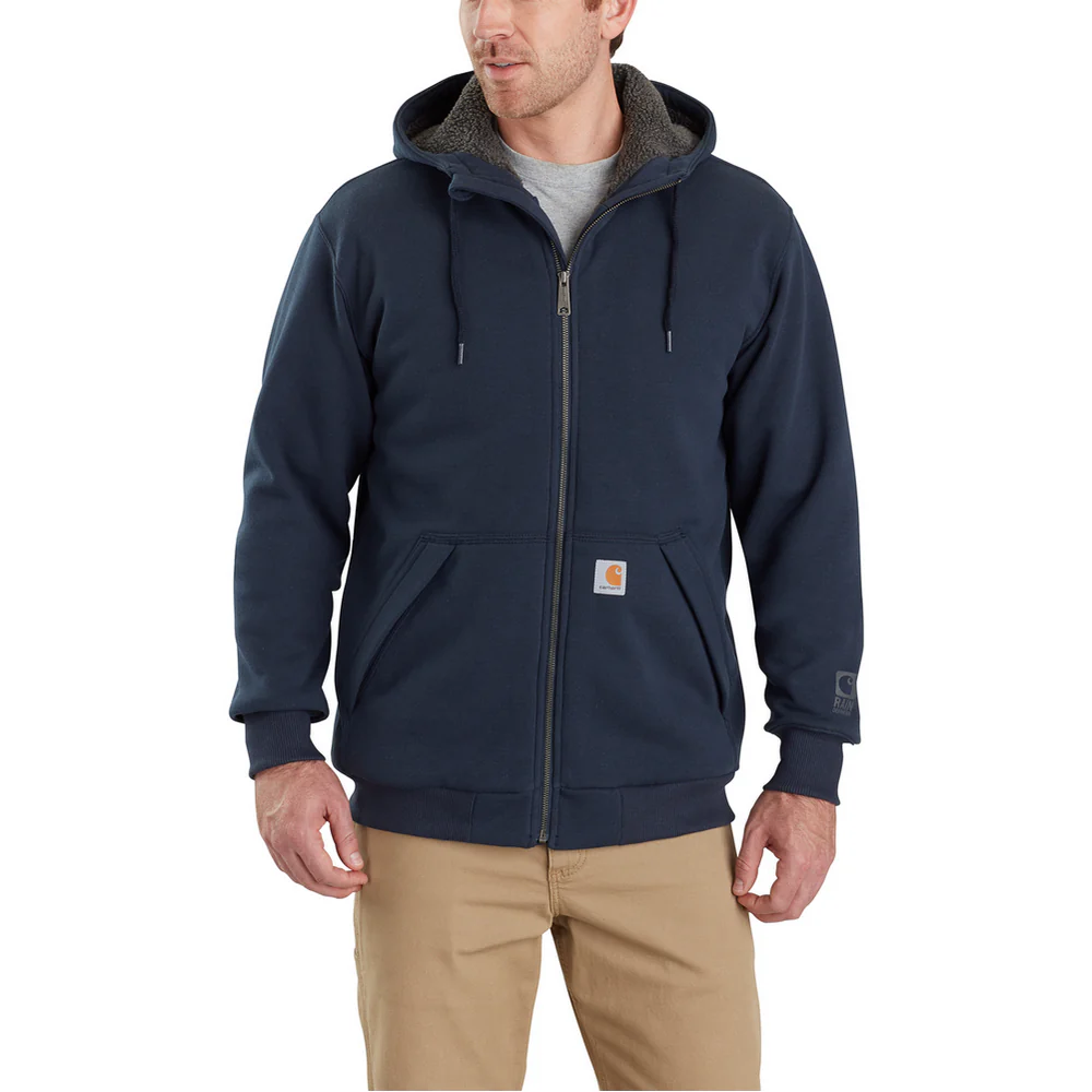 RAIN DEFENDER ROCKLAND SHERPA LINED HOODED SWEATSHIRT - 472-New Navy | Carhartt 103308 - Image 2