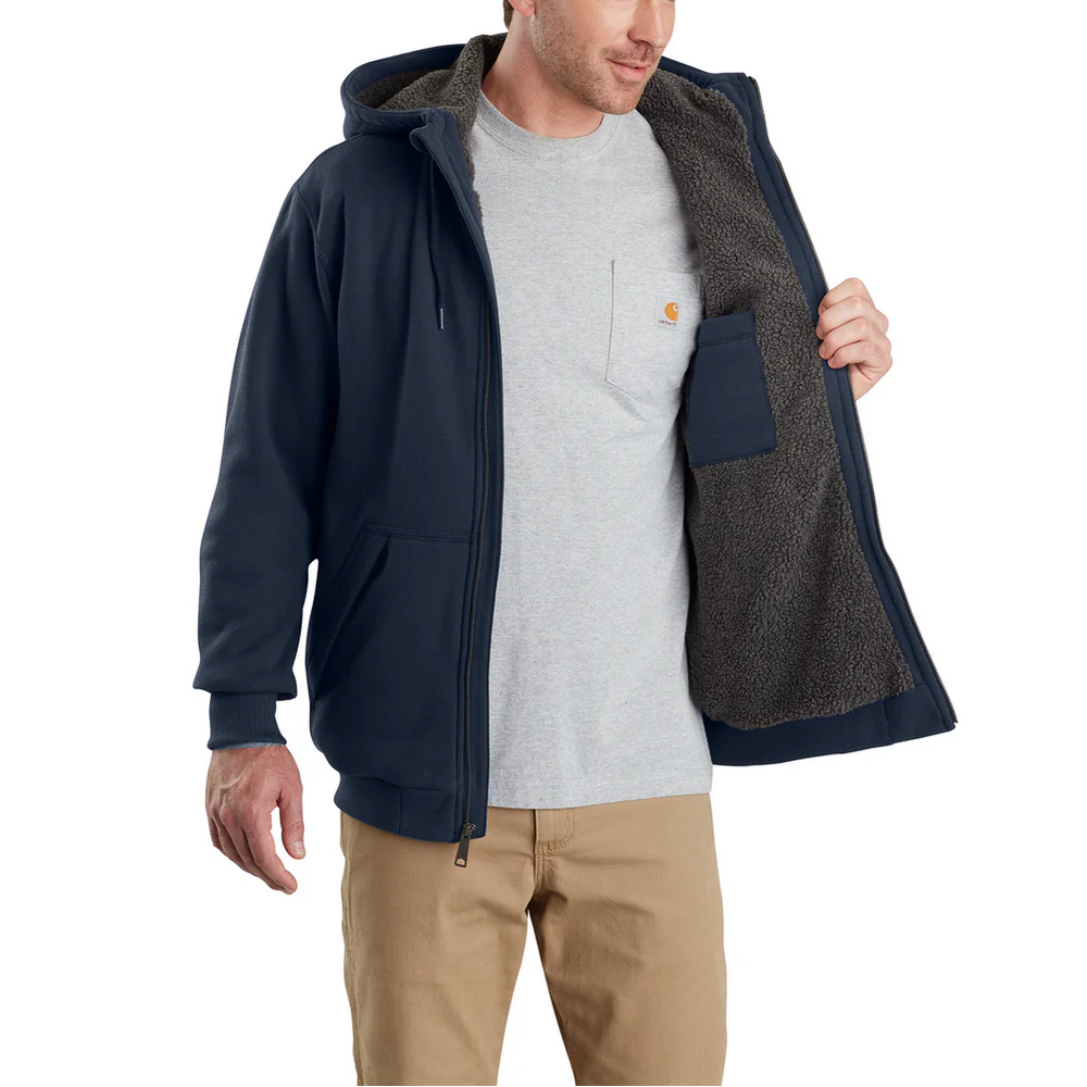 RAIN DEFENDER ROCKLAND SHERPA LINED HOODED SWEATSHIRT - 472-New Navy | Carhartt 103308 - Image 4
