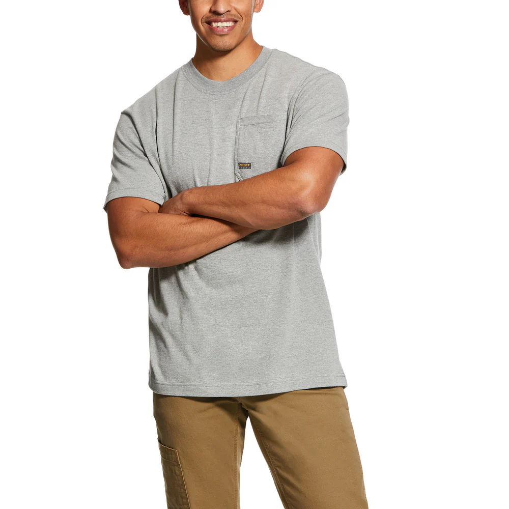 REBAR COTTON STRONG AMERICAN GRIT GRAPHIC SHORT SLEEVE SHIRT - 011-Heather Grey | Ariat 10030328
