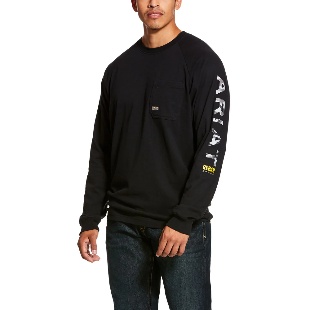 REBAR COTTON STRONG ARM GRAPHIC LONG SLEEVE T-SHIRT - 001-Black | Ariat 10027903