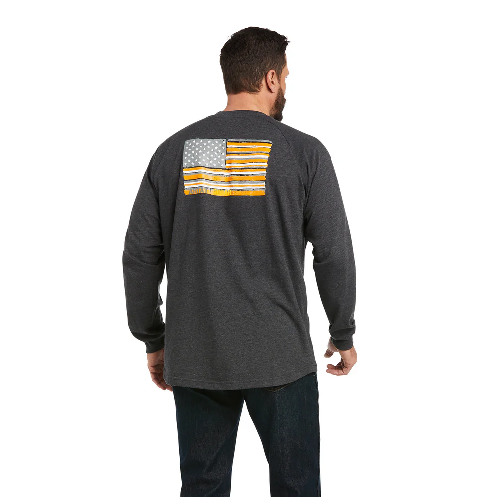 REBAR COTTON-STRONG BRAND FLAG LONG-SLEEVE T-SHIRT - 010-Charcoal | Ariat 10037700