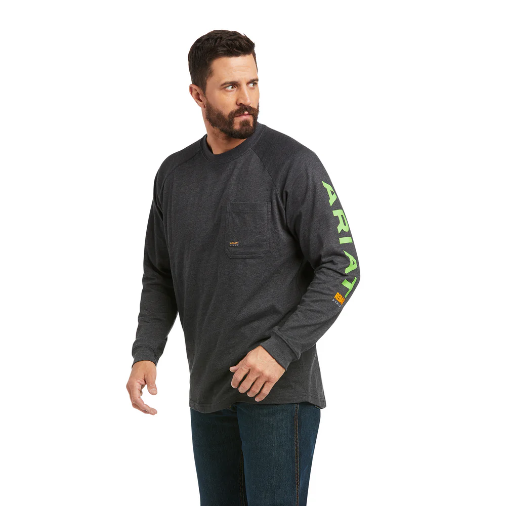 REBAR COTTON-STRONG GRAPHIC LONG-SLEEVE SHIRT - 010-Charcoal | Ariat 10037642