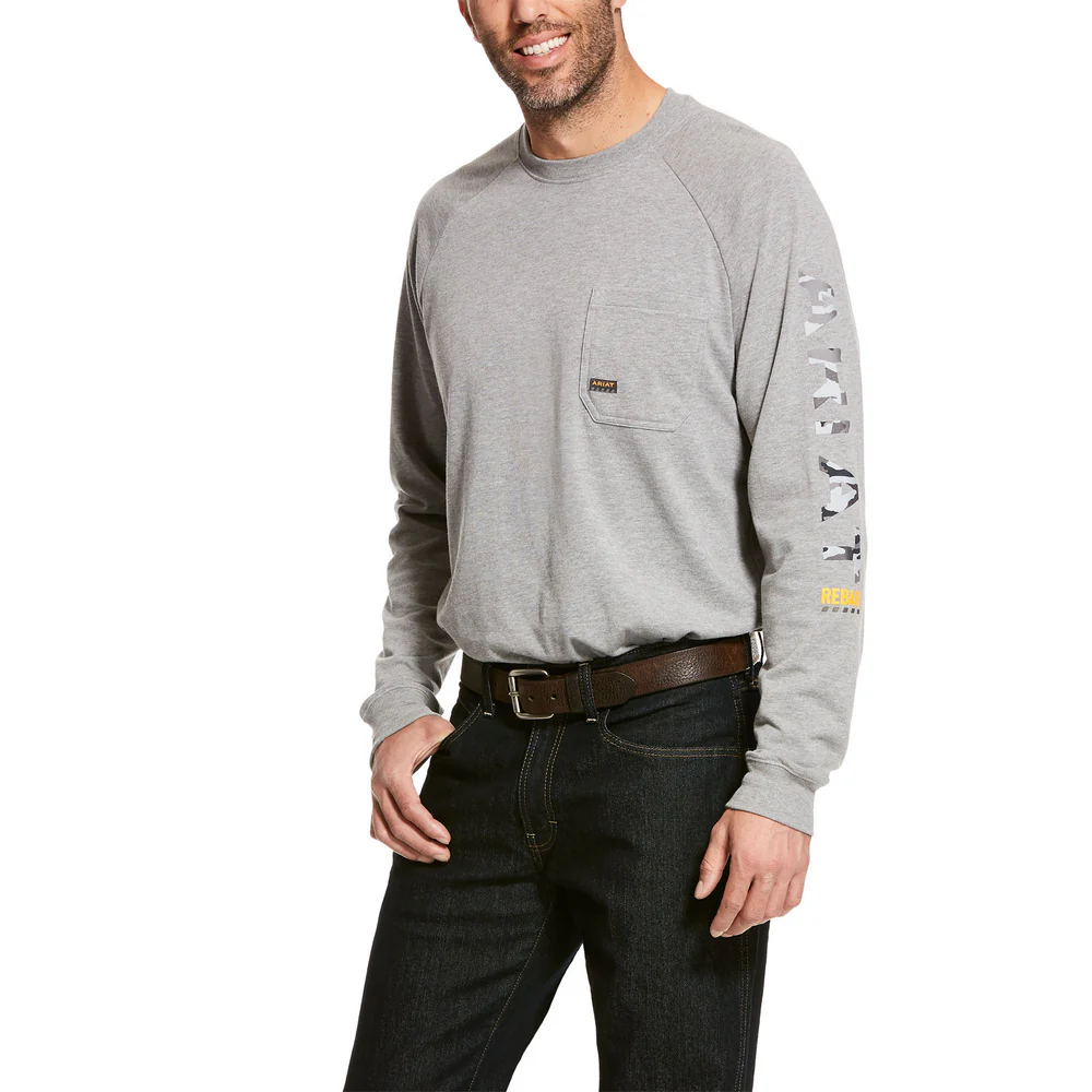 REBAR COTTON STRONG GRAPHIC LONG SLEEVE T-SHIRT - 011-Heather Grey | Ariat 10027901