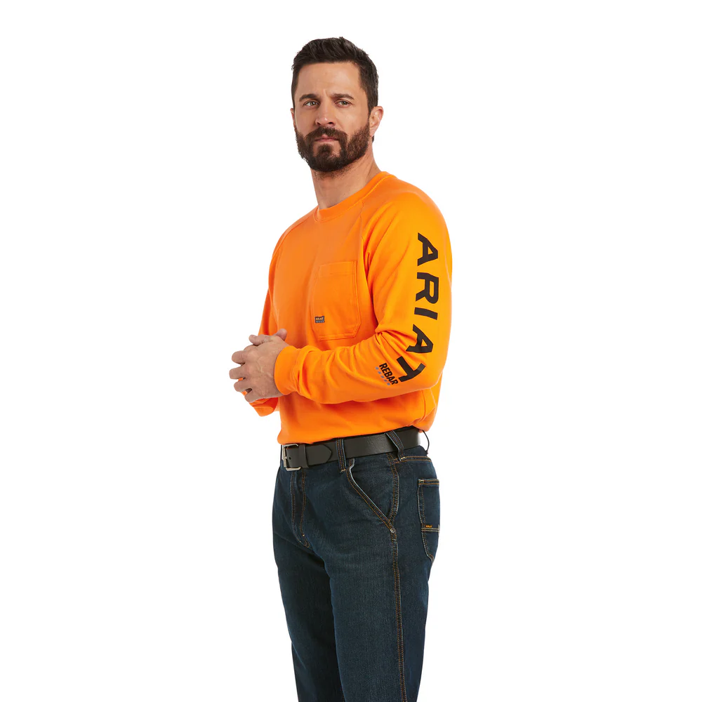 REBAR COTTON-STRONG GRAPHIC LONG-SLEEVE TEE - 800-Orange | Ariat 10037643