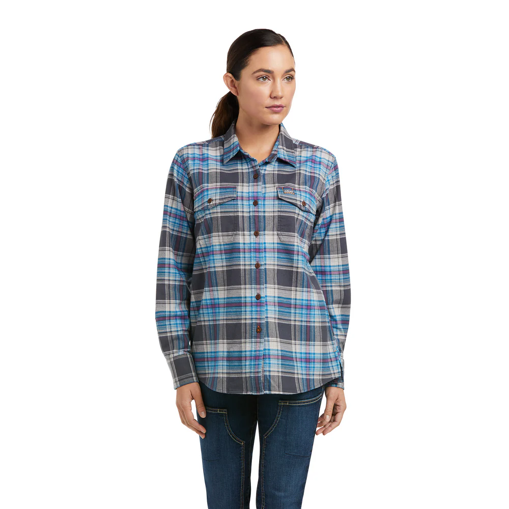 REBAR DURASTRETCH LONG-SLEEVE FLANNEL TOP - 010-Charcoal | Ariat 10037477