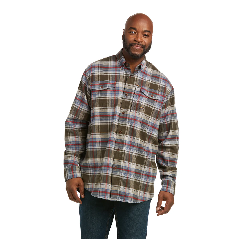 REBAR FLANNEL DURASTRETCH LONG-SLEEVE WORK TOP - 010-Charcoal | Ariat 10037411