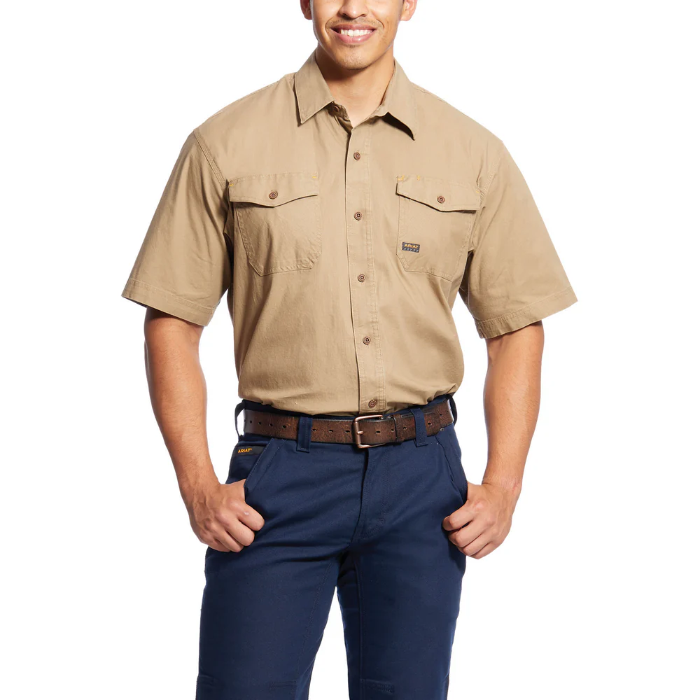 REBAR MADE TOUGH DURASTRETCH SHORT SLEEVE WORK SHIRT - 250-Beige/Khaki | Ariat 10025391