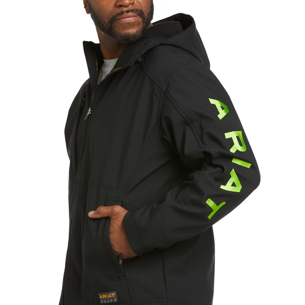 REBAR STRETCH CANVAS SOFTSHELL LOGO JACKET - 001-Black | Ariat 10037386