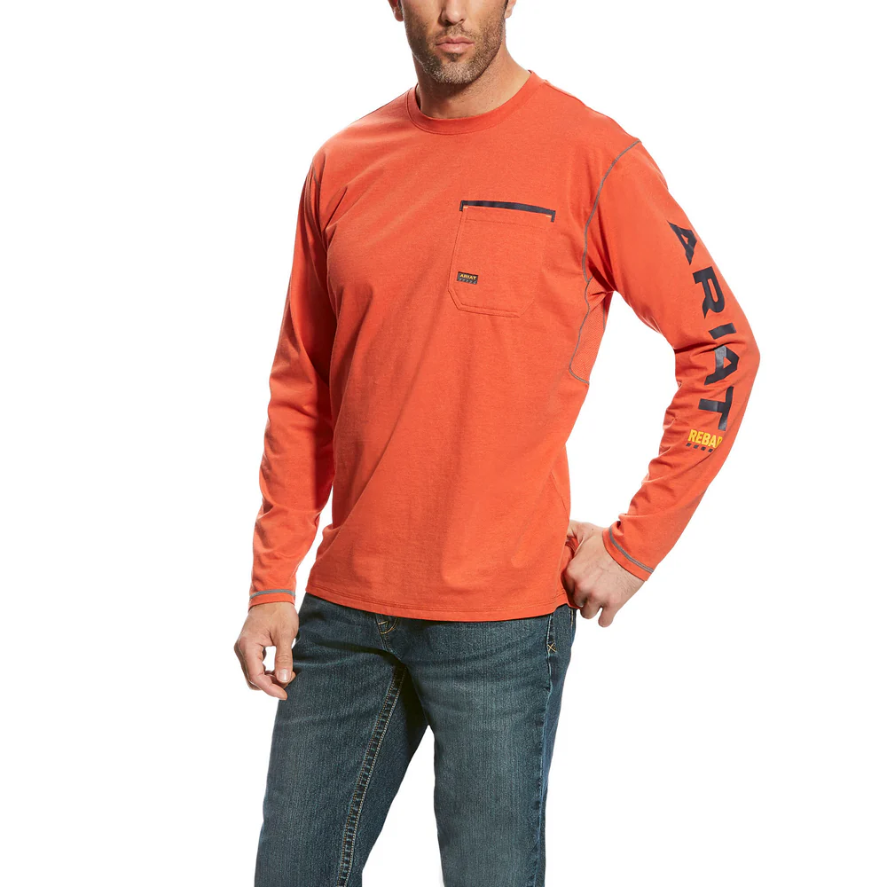 REBAR WORKMAN ARM LOGO LONG SLEEVE T-SHIRT - 600-Red | Ariat 10023922