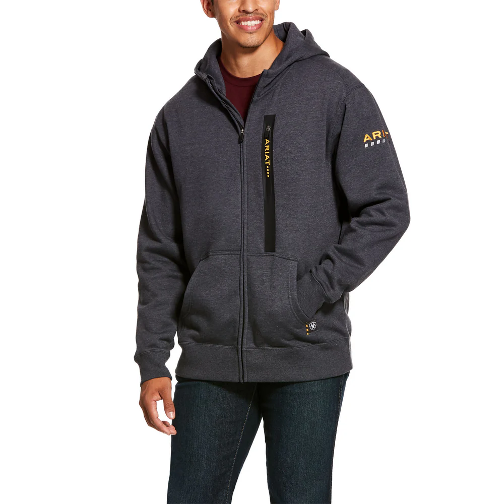 REBAR WORKMAN FULL ZIP POCKET HOODIE - 010-Charcoal | Ariat 10027803