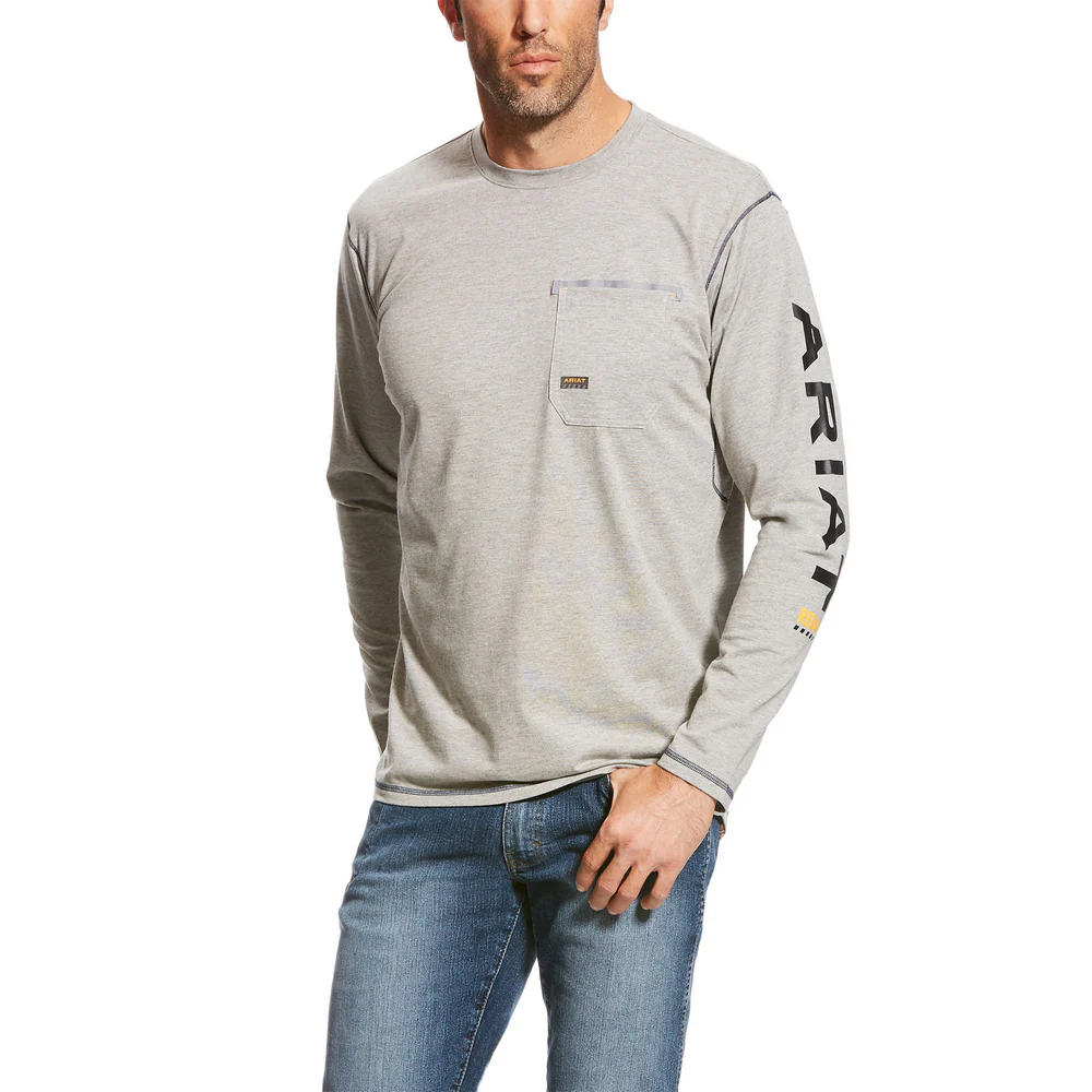 REBAR WORKMAN LONG SLEEVE ARM LOGO T-SHIRT - 020-Gray | Ariat 10023918