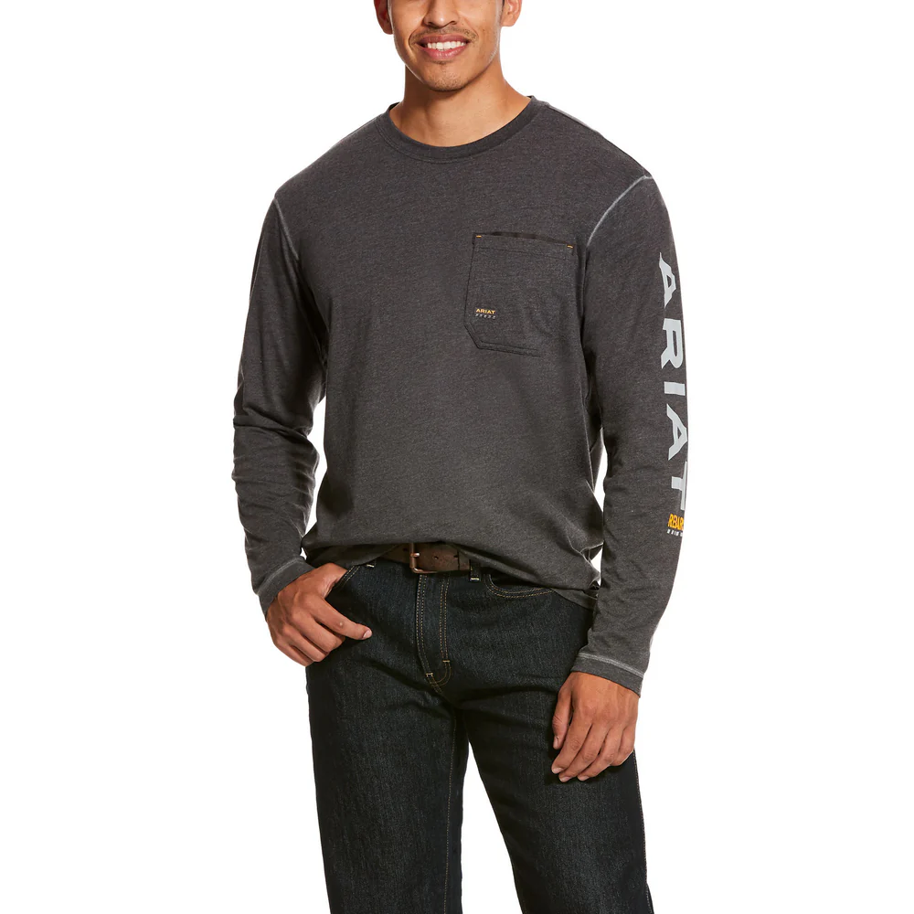 REBAR WORKMAN LONG SLEEVE LOGO TOP - 010-Charcoal | Ariat 10027815