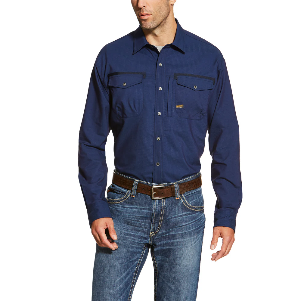 REBAR WORKMAN LONG SLEEVE WORK SHIRT - 410-Navy | Ariat 10019159